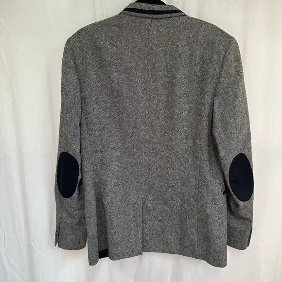 H&M black gray elbow patches contrast trim slim fitblazer sport jacket 44R